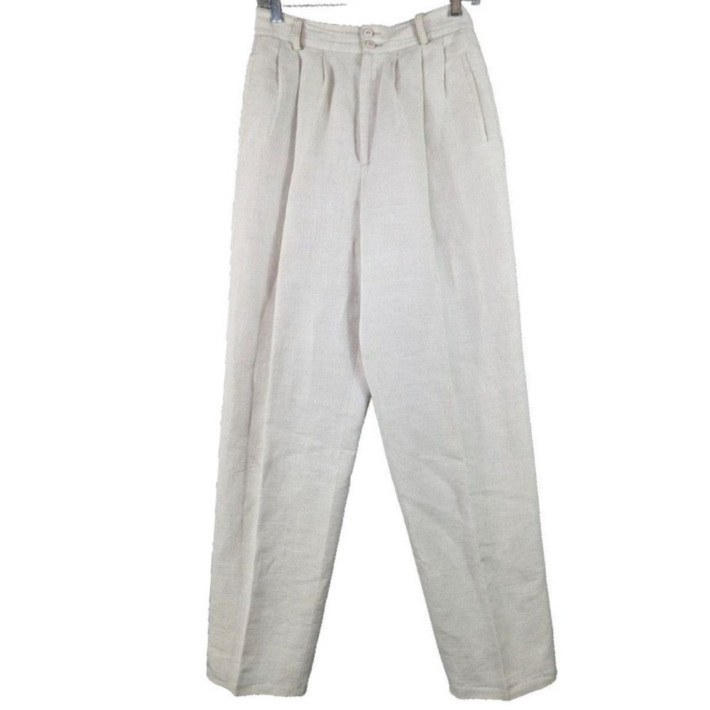 Deane & White Pants Womens Sz 8 Linen Blend‎ Beige High Rise Pleated Tapered Leg